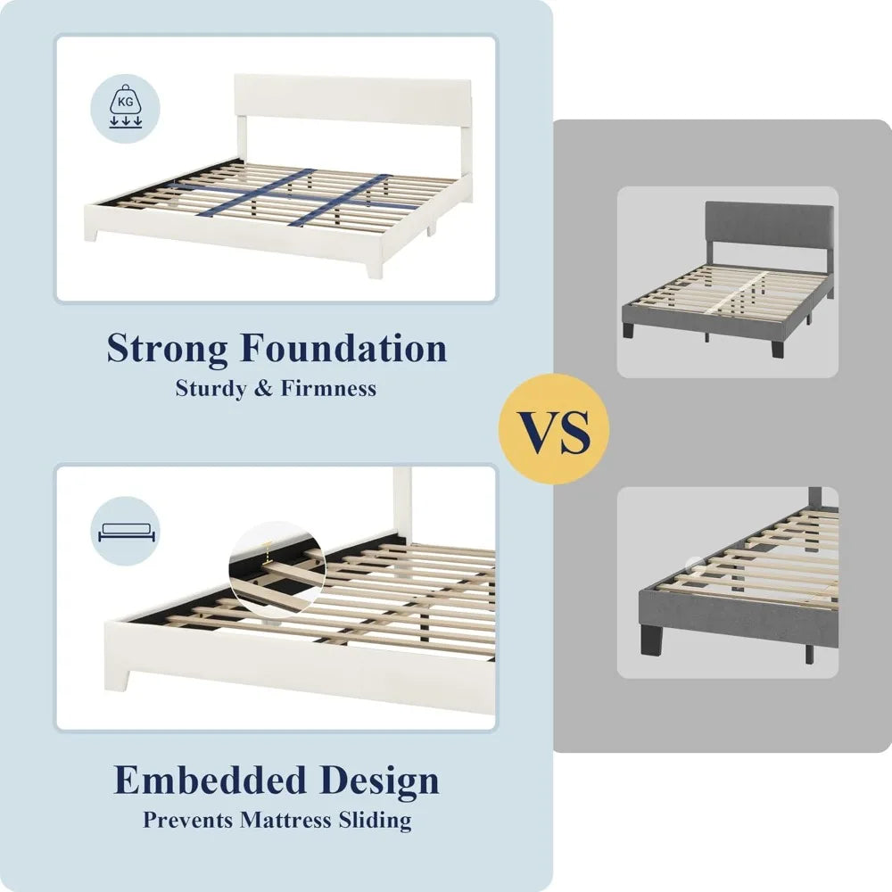 Full/Queen/king Size Bed Frame Adjustable Headboard, Faux Leather Platform Bed, Easy Assembly