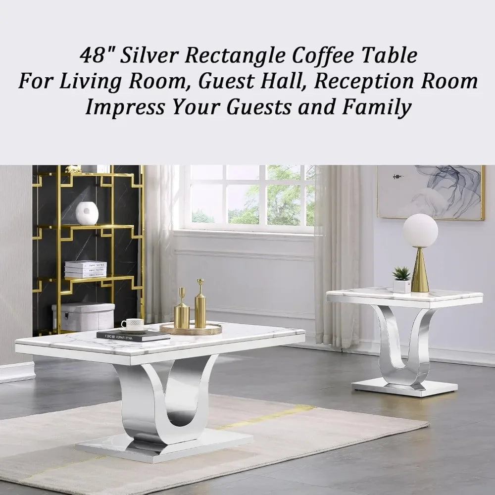 White and Silver 48" Coffee Table