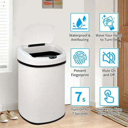 13-Gallon Kitchen Trash Can, Stainless Steel Garbage Can, Automatic Touch Free
