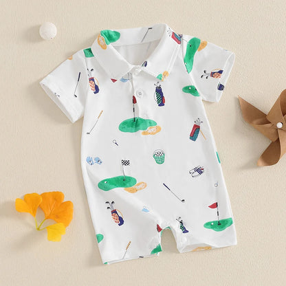 6-24 MO Baby Golf Romper, Half Button-up Lapel, Short