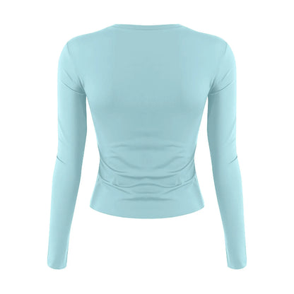 Cotton O Neck Long Sleeve Sexy Cropped Tops
