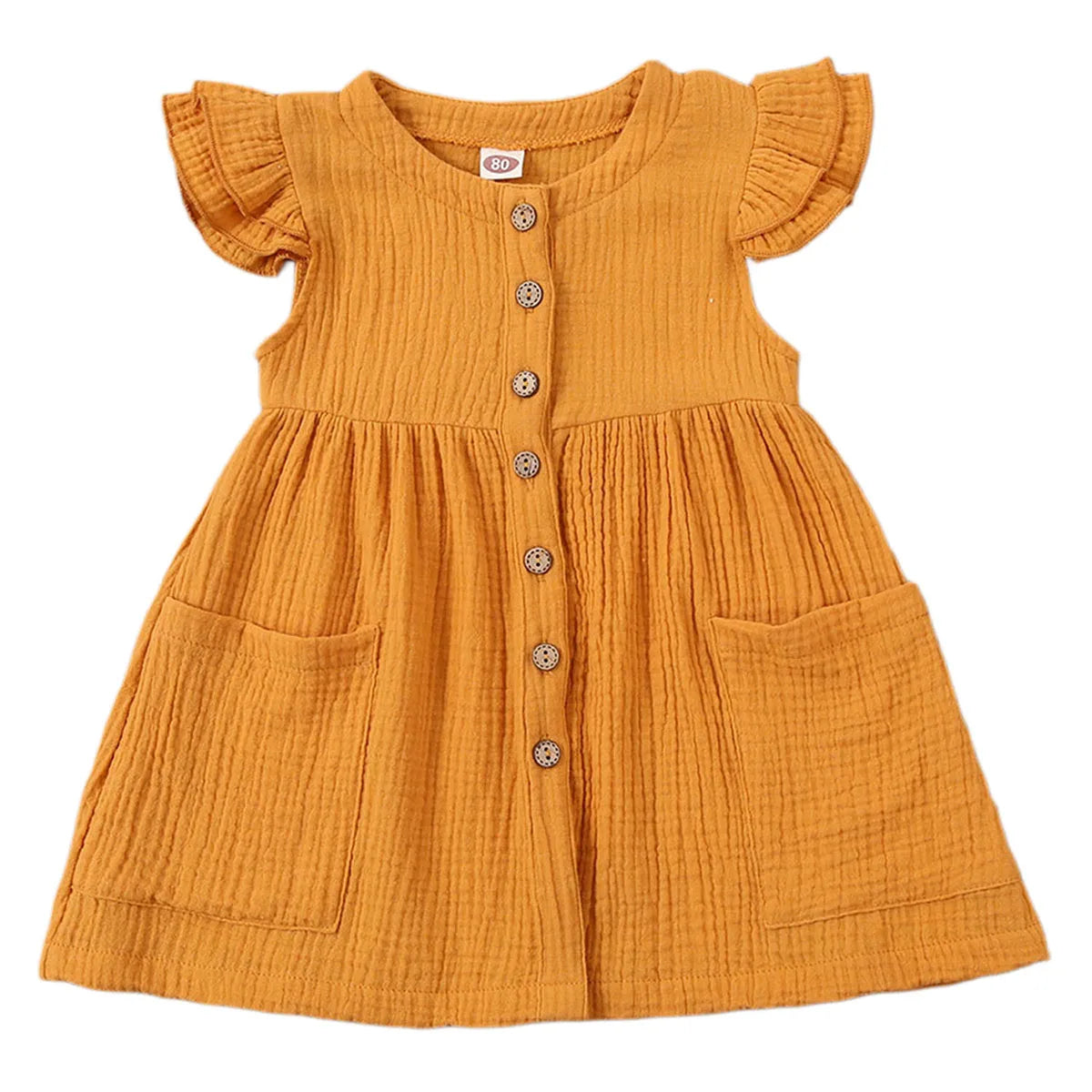 2020-03-31 Lioraitiin 0-6Years Toddler Kid Baby Girl Summer Dress Ruffles Sleeves Cotton Button Pocket Dress Sundress Clothes