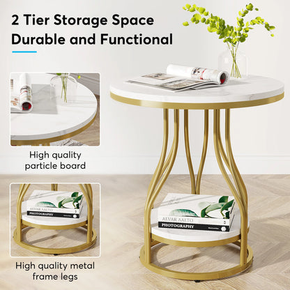 Round 2-Tier White Gold End Table
