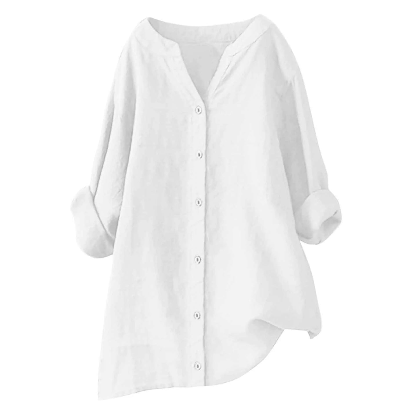 Plus Size Cotton Linen Shirt, Long Sleeve, Oversized, Button Up