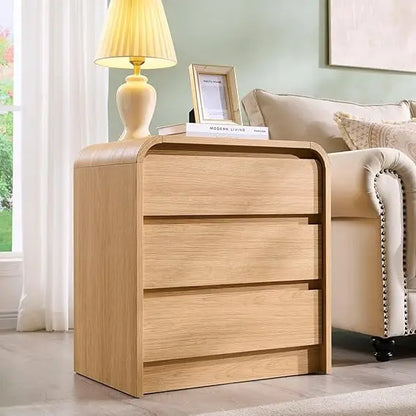 23.6'' Wide Wood Bedside Table w/3 Storage Drawers, with Charging Station