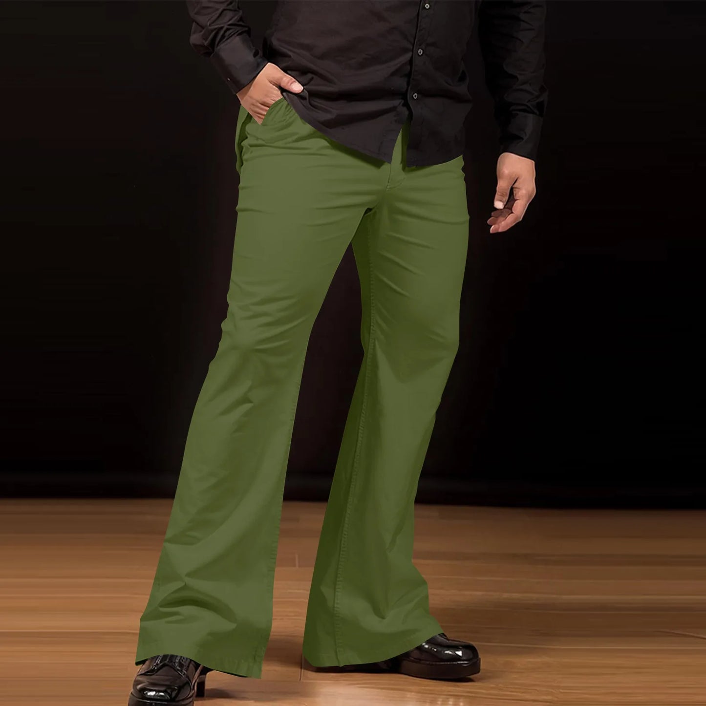 Men's Flare Pants, Solid Color, Daily Simple Classic Trousers, Mopping Bottoms, Disco Flared