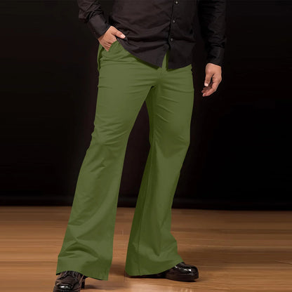 Men's Flare Pants, Solid Color, Daily Simple Classic Trousers, Mopping Bottoms, Disco Flared