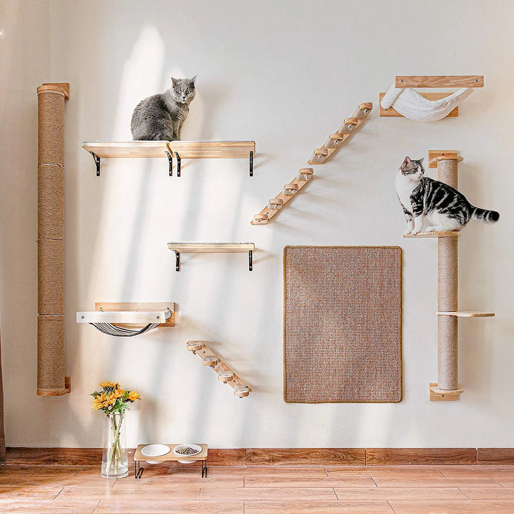 Cat Climbing Shelf Wall, Mounted Four Step Stairway With Sisal Scratching Post For Cats, Tree Tower Platform Jumping Pet Furniture