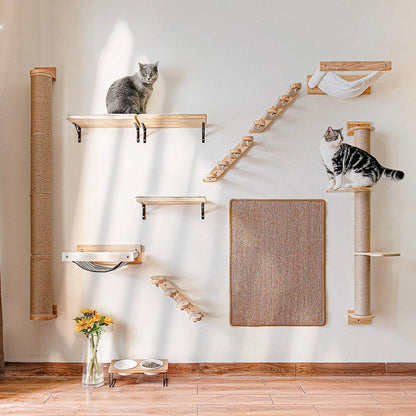 Cat Climbing Shelf Wall, Mounted Four Step Stairway With Sisal Scratching Post For Cats, Tree Tower Platform Jumping Pet Furniture
