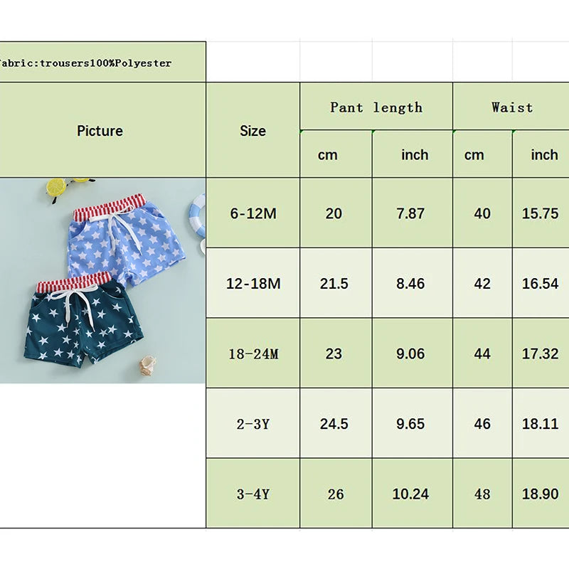 6MO-4Y Boys Independence Day Drawstring Star Print Swim Trunks