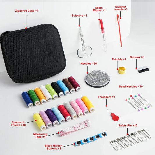 Sewing Kit - Mixed Color Canvas Sewing Kit - Portable, Mini, Basic - Travel, Everyday Repairs, Emergencies