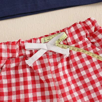 6MO-3T Baby Boy 4th of July Outfit, Short Sleeve Truck/Flag Embroidery T Shirt + Shorts
