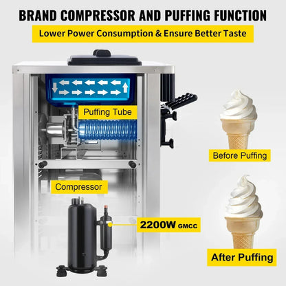 VEVOR Soft Ice Cream Machines 18-28L/H Commercial Sorbet Coolers Tricolor Desktop Sweet Cone Freezing Equipment Vending Machine