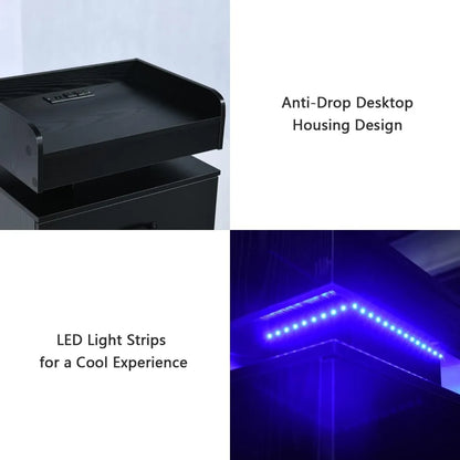 Black Nightstand with Charging Station, LED Lights