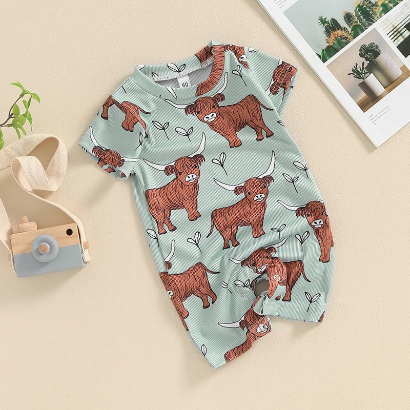 3-18M Boys Western Jumpsuit, Short Sleeve Crew Neck