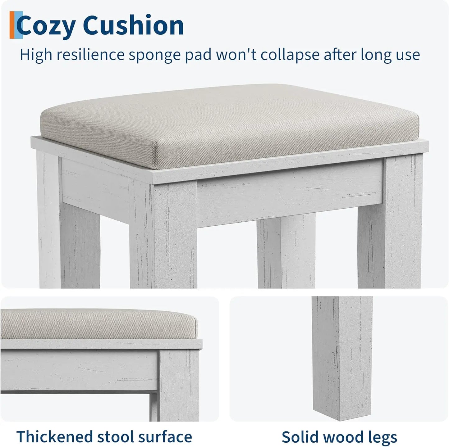 Makeup Table Set with Drawers, Upholstered Stool