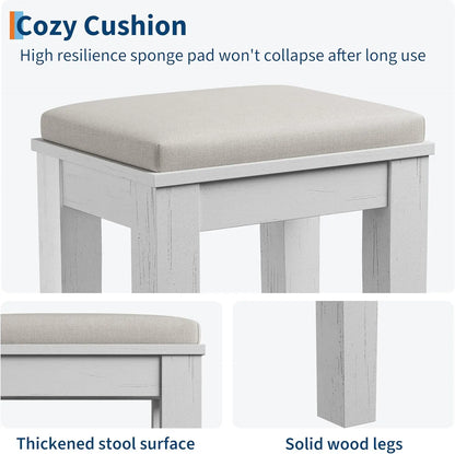 Makeup Table Set with Drawers, Upholstered Stool