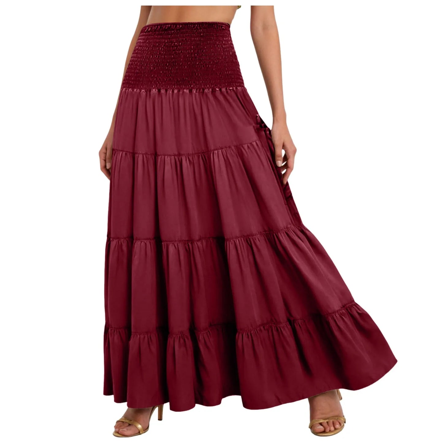 Boho Tiered A-Line Skirt, Pockets, Patchwork, Elastic Waist, Vintage Hippie/Gypsy Maxi Skirt