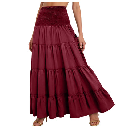 Boho Tiered A-Line Skirt, Pockets, Patchwork, Elastic Waist, Vintage Hippie/Gypsy Maxi Skirt