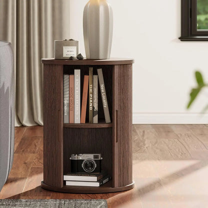 Tall Side Table with Sliding Tambour Door and Storage Shelf