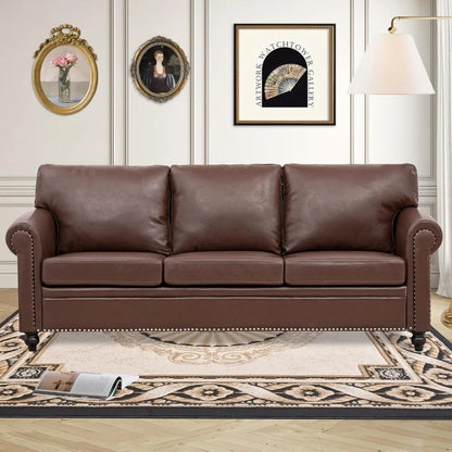 Brown Leather Couch/Sofa with Detachable Cushions 84" and Matching Chair (sold separately)