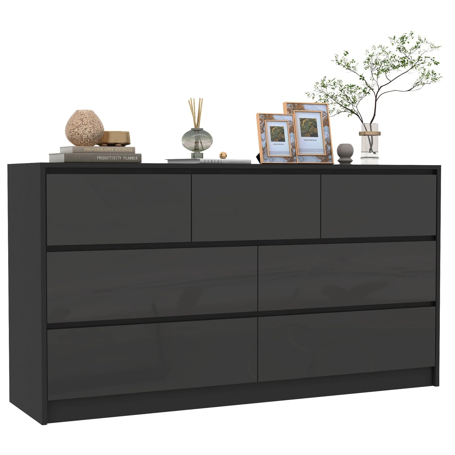 7 Drawer 55 Inch Modern Dresser with High Gloss Drawers