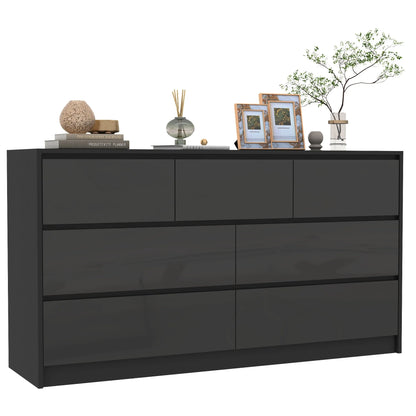 7 Drawer 55 Inch Modern Dresser with High Gloss Drawers
