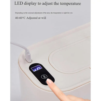 Portable Baby Wipe Warmer, LED Digital Display, Large Capacity Baby Wet Wipes Dispenser, USB Powered, Adjustable Temperature
