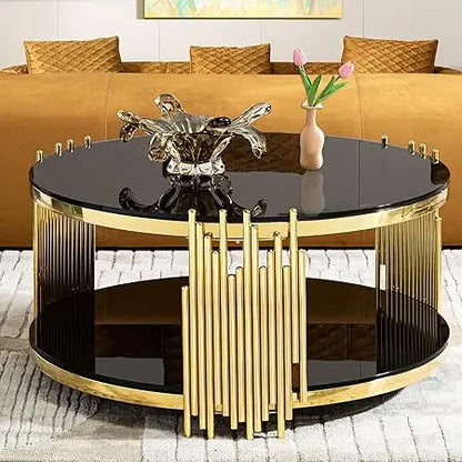 36" Modern Luxury Black Center, Gold Stainless Steel Irregular Leg Table