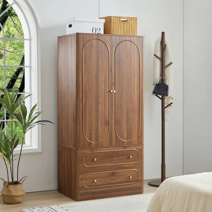 Freestanding Armoire Closet with 2 Doors and 2 Storage Drawers