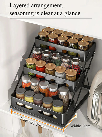 3-Layer Carbon Steel Kitchen Spice Rack Adjustable Height