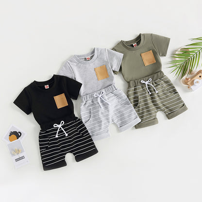 6MO-3T  Boys 2Pcs Summer Set, Short Sleeve, Crew Neck