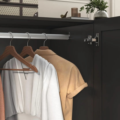 3 Door Armoire Wardrobe with 3 Drawers & Mirror, Hanging Rod, LED Lights