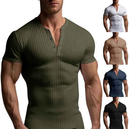 Muscle Slim Fit Short Sleeve T-shirt, V-neck Collar