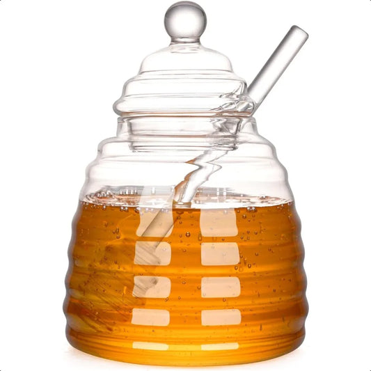 15.5 Oz Honey Pot with Dipper and LidGlass Honey Jar Honey Dispenser Clear Glass Honey Container for Home Kitchen Store Honey a
