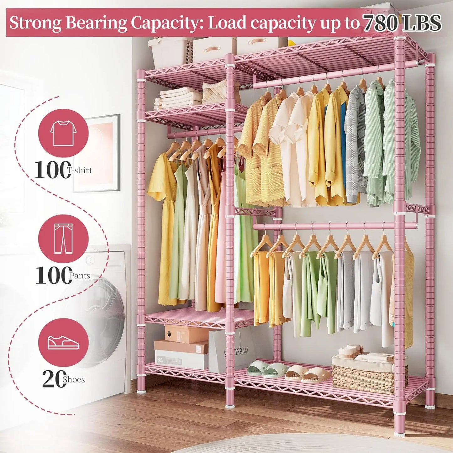Heavy Duty Loads 780LBS Clothing Rack 45.5" W x 77" H x16.5 D