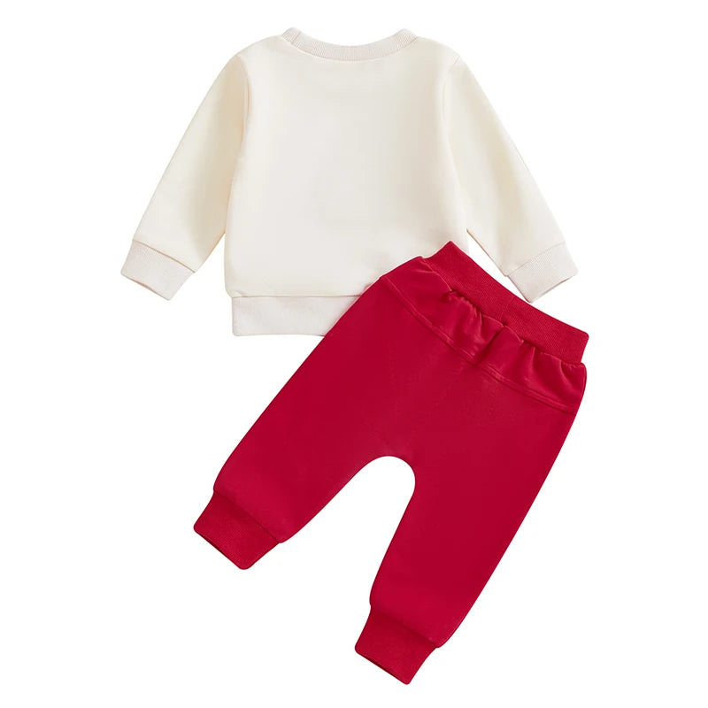 Toddler Baby Boy Valentines Outfit, Letter Print Long Sleeve Sweatshirt and Elastic Pants