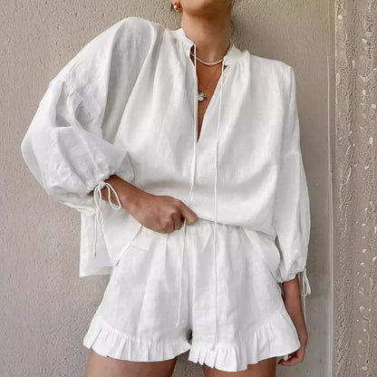 Short Pants Vacation Fashion Casual Suit, Solid Color, Loose Comfortable Shorts Sets