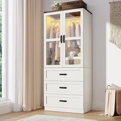 75" 2 Door Armoire Wardrobe Closet with 3 Drawers and LED