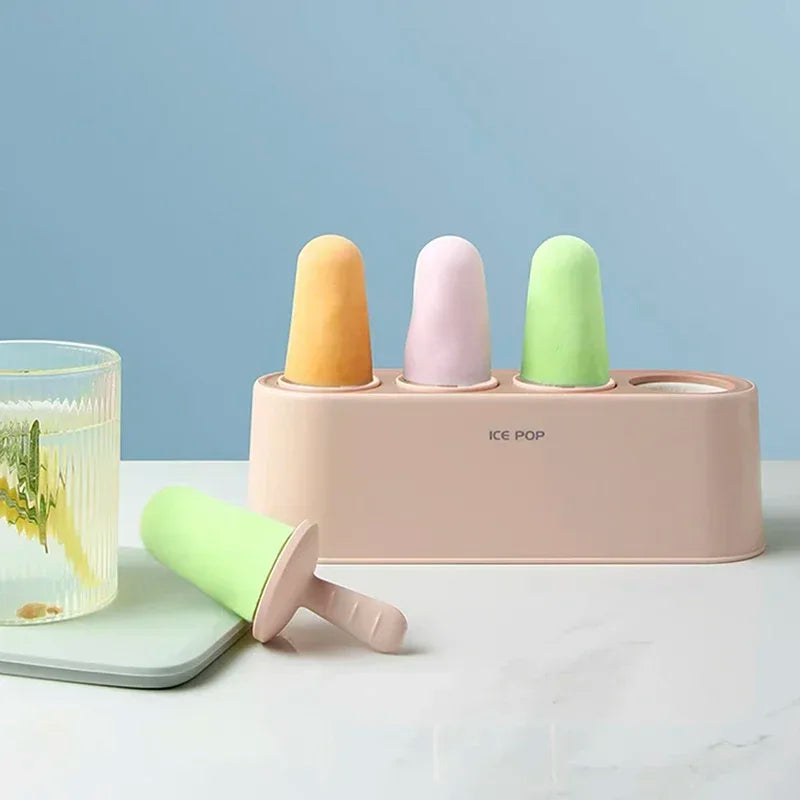 Home Ice Cream Mold Popsicle Diy Tool Silicone 4-hole Popsicle Box