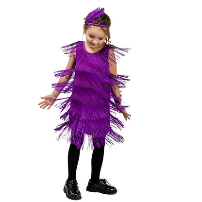Girls Flapper Dress, Carnival, Sequins, Fringe, With Feather