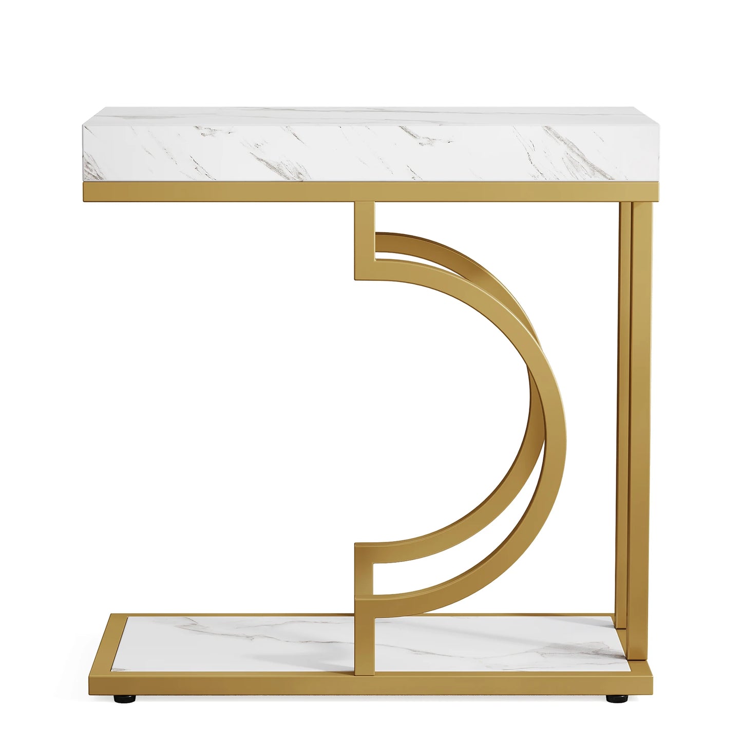 Narrow White Gold Side C Shaped End/Bedside Table