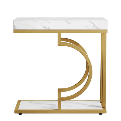 Narrow White Gold Side C Shaped End/Bedside Table
