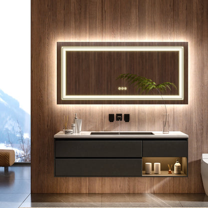 40x24 Inch LED AntiFog Mirror  with Front Light and Backlit in 3 Dimmable Colors