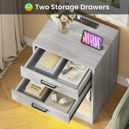 Set of 2 Side Stands with Charging Station and LED Lights