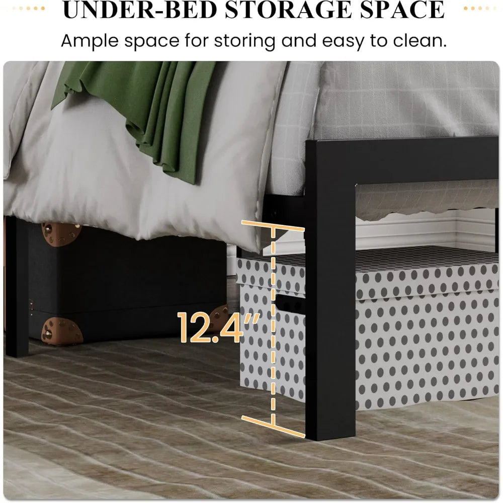 King Size Platform Bed Frame with Upholstered Headboard, Metal Slats Support, Noise Free