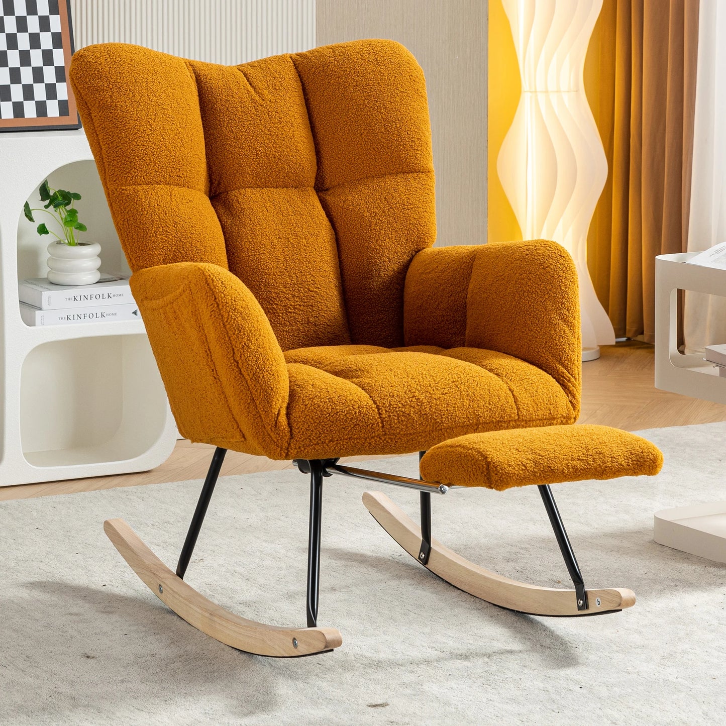 Fabric Rocking Chair With Adjustable Footrest