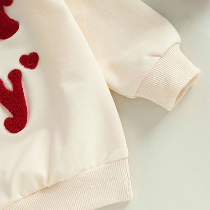 Toddler/Baby Boys Valentine's Day Sweatshirts, Long Sleeve, Crew Neck, Letter Embroidery