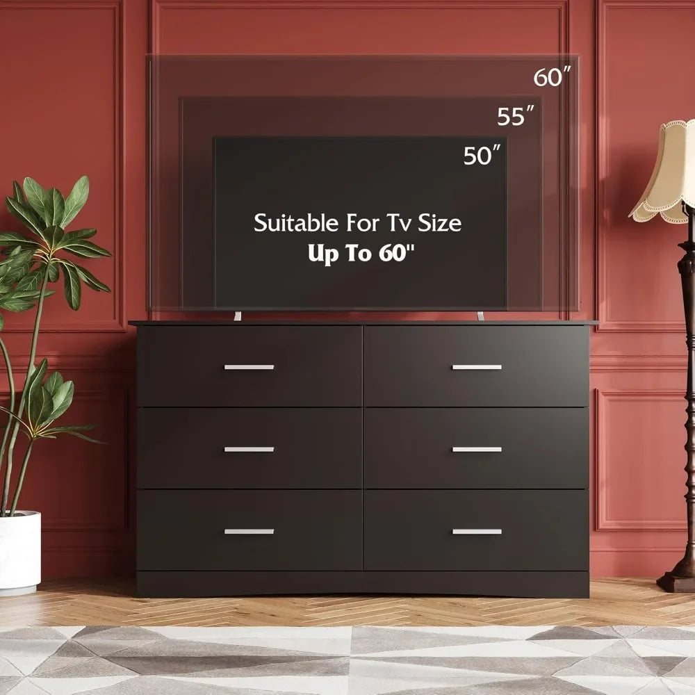Wide Chest of Drawers with 6 Drawer, Oak
