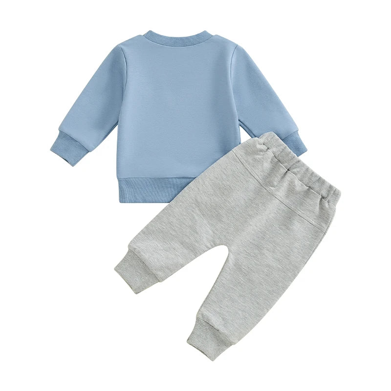 2 Piece Outfit 6MO-3T Boy Fall Clothes, Letter Print Long Sleeve Sweatshirt and Elastic Pants